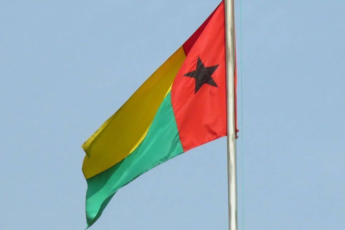 几内亚比绍的三色国旗。颜色是黄色，绿色和红色。国旗的红色部分上有一颗黑星。