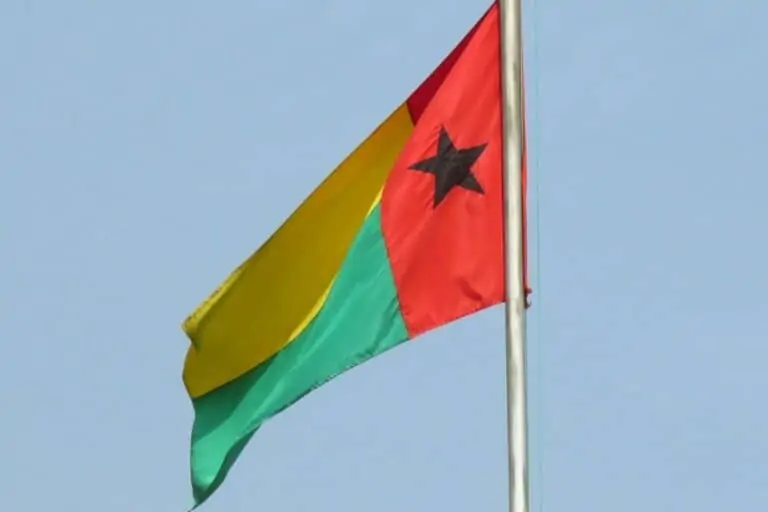 红色(中间有一颗黑星),黄色和绿色几内亚比绍国旗