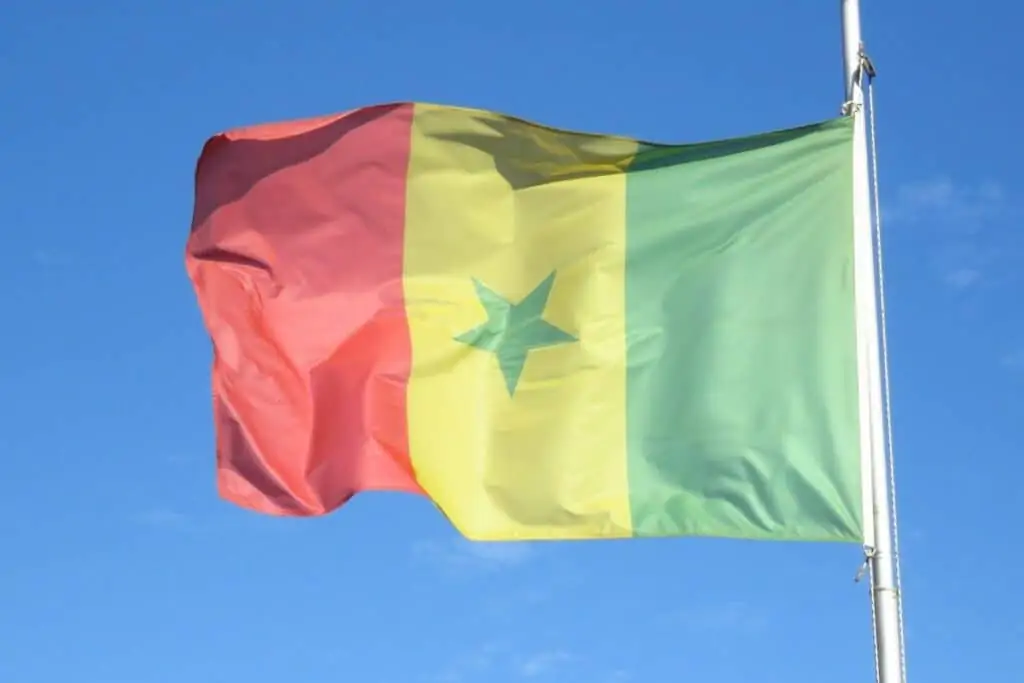 绿色、黄色(中间有一颗绿色的星星)和红色的塞内加尔国旗