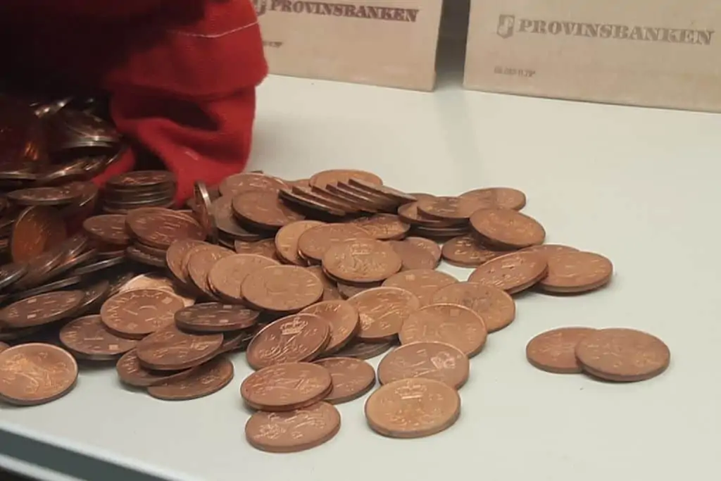哥本哈根银行储蓄博物馆里的一堆丹麦硬币。