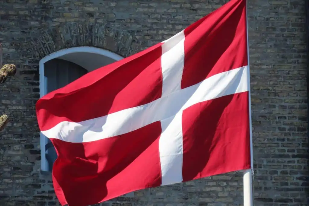 丹麦国旗白色十字架在红色背景上。